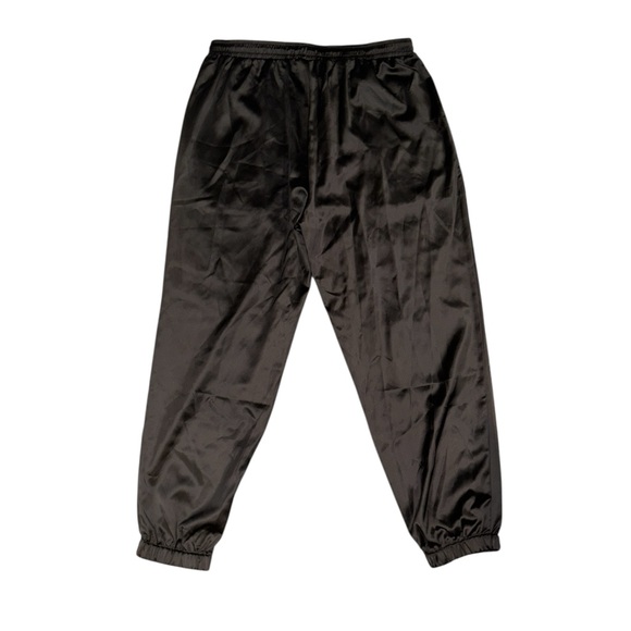 Allegra K Black Satin Pants Drawstring Elastic Waist Straight Leg Joggers - L - Picture 7 of 9